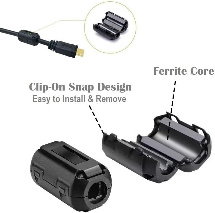 VSKEY 20PCS Clip-on Noise Filter, Anti-Interference High-Frequency Ferrite Core Choke Clip Noise Suppressor for 3.5mm/ 5mm/ 7mm/ 9mm/ 13mm Diameter USB/Audio/Video Equipment Cable - Image 3